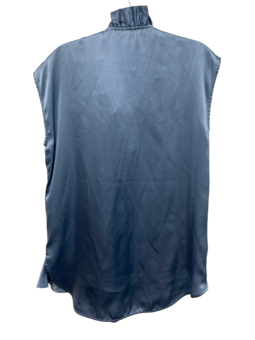 Sandro Size 2 Blue Silk Sleeveless Ruffle Neckline Front Tie High Low Top Blue / 2