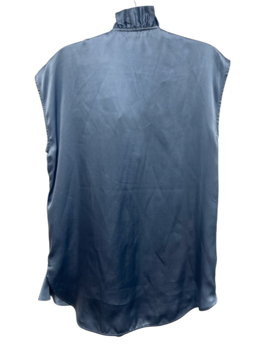 Sandro Size 2 Blue Silk Sleeveless Ruffle Neckline Front Tie High Low Top Blue / 2