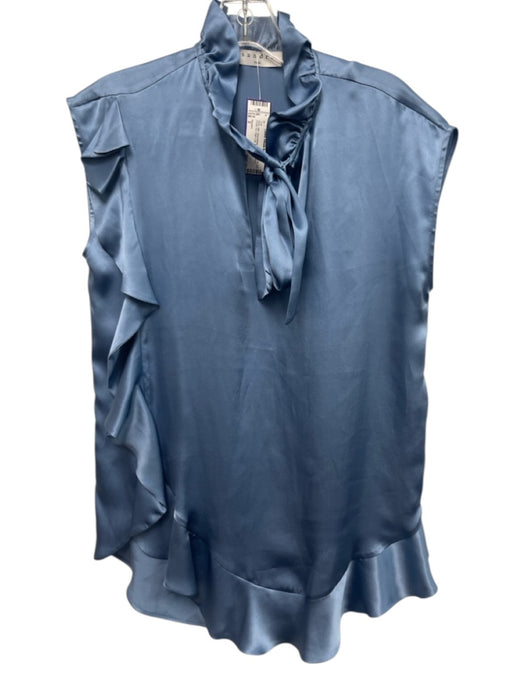 Sandro Size 2 Blue Silk Sleeveless Ruffle Neckline Front Tie High Low Top Blue / 2