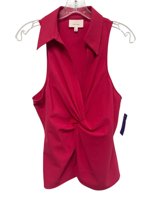 Cinq a Sept Size L Fuschia Pink Polyester Sleeveless Collar V Neck Top Fuschia Pink / L
