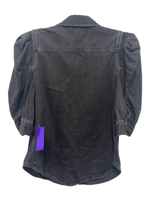 Frame Size M Denim black Cotton Collar Neck Button Down Puff Short Sleeve Top Denim black / M