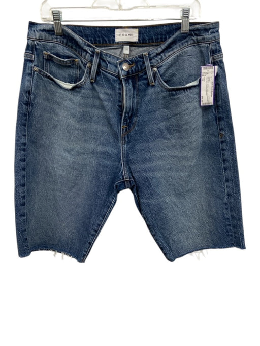 Frame Size 33 Mid Wash Cotton Button & Zip Bermuda Raw Hem Pockets Shorts Mid Wash / 33