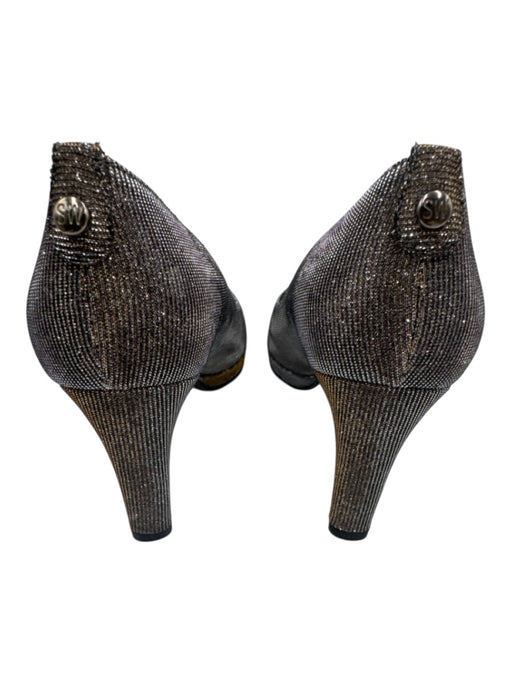Stuart Weitzman Shoe Size 7.5 Gold & Silver Leather Glitter Round Peep Toe Pumps Gold & Silver / 7.5