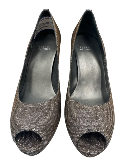 Stuart Weitzman Shoe Size 7.5 Gold & Silver Leather Glitter Round Peep Toe Pumps Gold & Silver / 7.5
