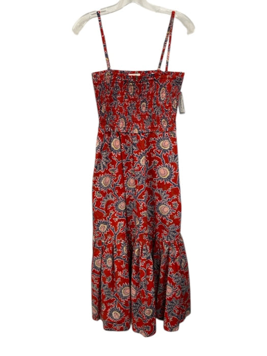 A.L.C. Size 10 Red, Pink, Navy, Yellow Cotton Sleeveless Floral Shirred Dress Red, Pink, Navy, Yellow / 10