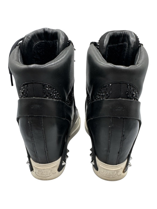 Ash Shoe Size 38 Black & White Leather High Top Rhinestone Hidden Wedge Sneakers Black & White / 38