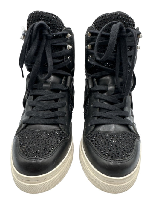 Ash Shoe Size 38 Black & White Leather High Top Rhinestone Hidden Wedge Sneakers Black & White / 38