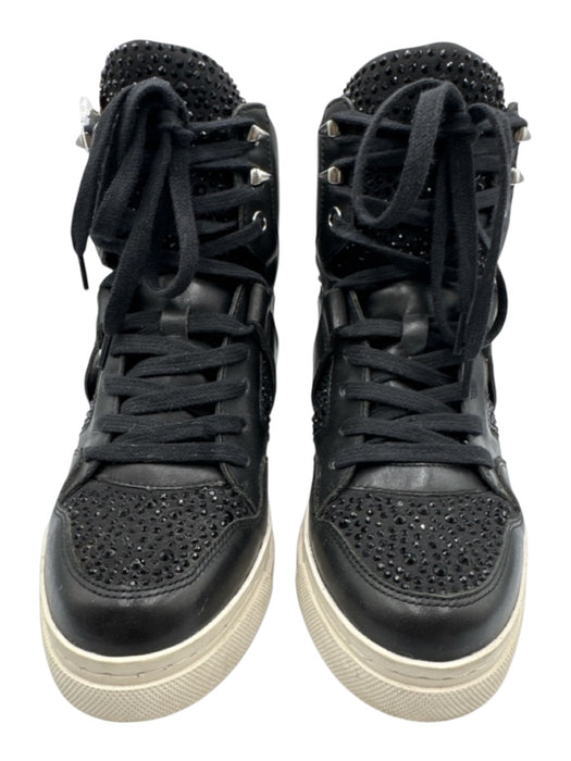 Ash Shoe Size 38 Black & White Leather High Top Rhinestone Hidden Wedge Sneakers Black & White / 38