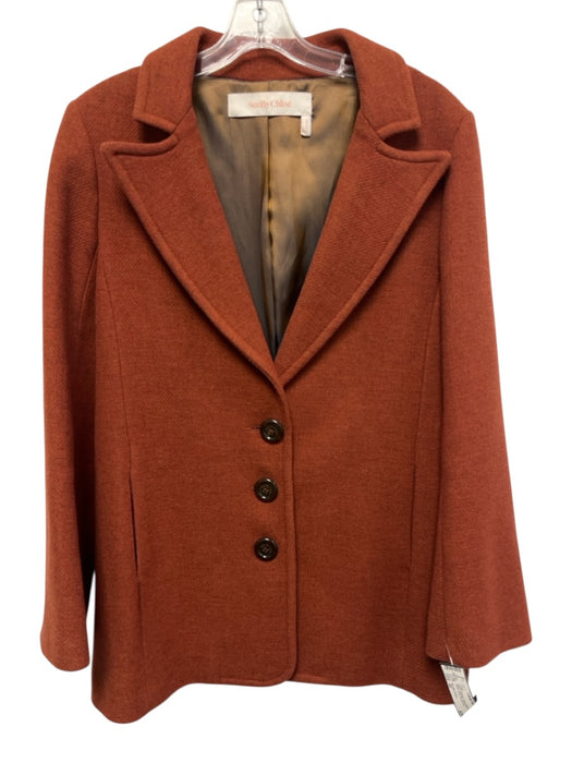 See By Chloe Size 42 Rust Orange Wool Blend Lapel Button Down pea Coat Rust Orange / 42