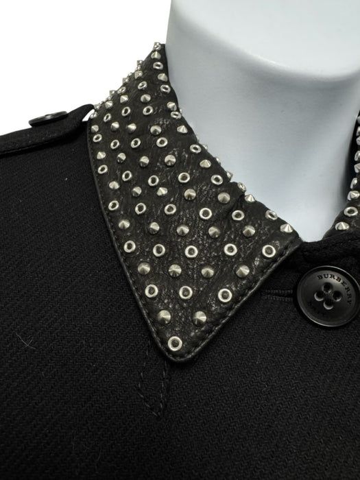 Burberry Brit Size 10 Black & Silver Wool Blend Leather Studded Collar Coat Black & Silver / 10