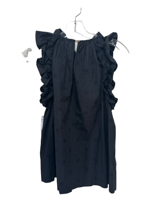 Ulla Johnson Size 4 Black Cotton Embroidered Ruffle Cap Sleeve Top Black / 4