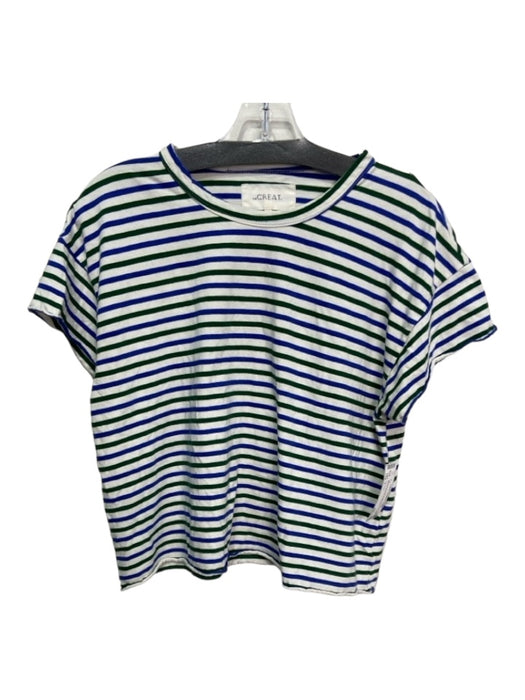 The Great Size 1 White Blue Green Cotton Drop Shoulder Striped Boxy Fit Top White Blue Green / 1