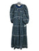 The Great Size 0 Blue Green White Cotton Floral Ribbed Puff 1/2 Sleeve Dress Blue Green White / 0