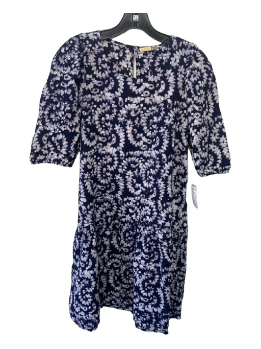 Matta Size S Blue & Gray Cotton Tie Dye Puff 1/2 Sleeve Tiered Dress Blue & Gray / S