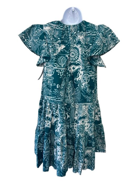 La Double J Size XS Blue & White Cotton Ruffle Cap Sleeve Floral Paisley Dress Blue & White / XS