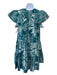 La Double J Size XS Blue & White Cotton Ruffle Cap Sleeve Floral Paisley Dress Blue & White / XS