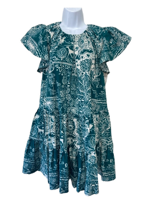 La Double J Size XS Blue & White Cotton Ruffle Cap Sleeve Floral Paisley Dress Blue & White / XS