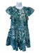 La Double J Size XS Blue & White Cotton Ruffle Cap Sleeve Floral Paisley Dress Blue & White / XS