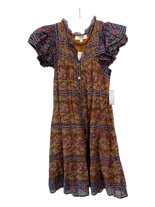 Sea New York Size XS Brown & Multi Cotton Ruffle Cap Sleeve Floral Midi Dress Brown & Multi / XS