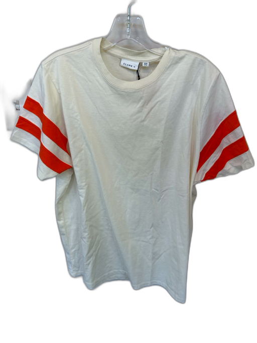 Clare V Size M Cream & Orange Cotton Short Sleeve Stripe Sleeve Top Cream & Orange / M