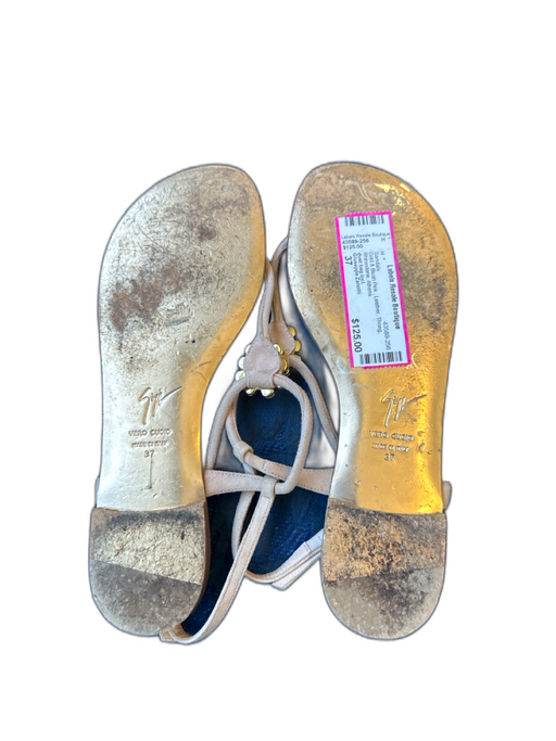 Giuseppe Zanotti Shoe Size 37 Gold & Blush Pink Leather Thong Rhinestone Sandals Gold & Blush Pink / 37