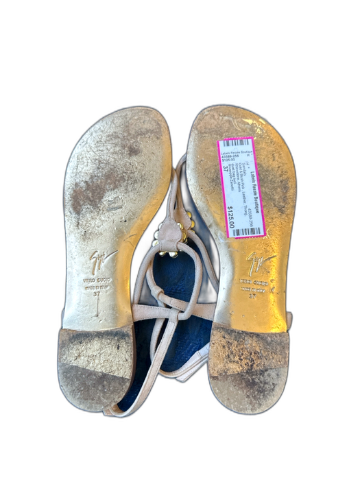 Giuseppe Zanotti Shoe Size 37 Gold & Blush Pink Leather Thong Rhinestone Sandals Gold & Blush Pink / 37