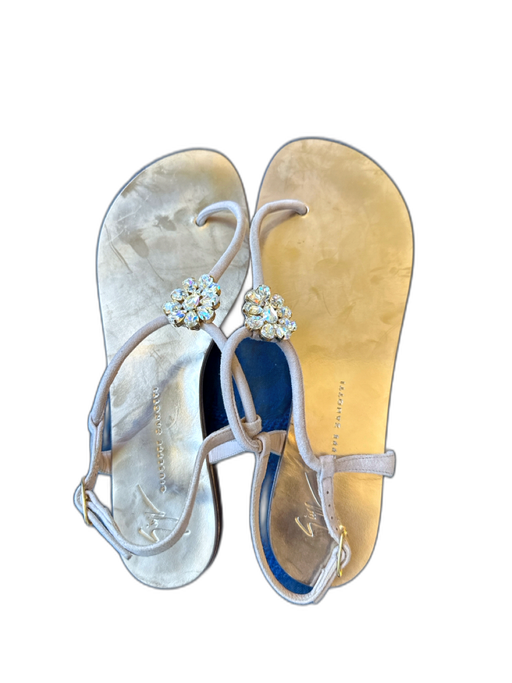 Giuseppe Zanotti Shoe Size 37 Gold & Blush Pink Leather Thong Rhinestone Sandals Gold & Blush Pink / 37
