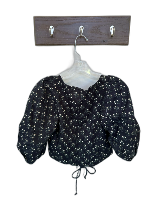 Loeffler Randall Size S Black & Green Cotton Long Balloon Sleeve Flowers Top Black & Green / S