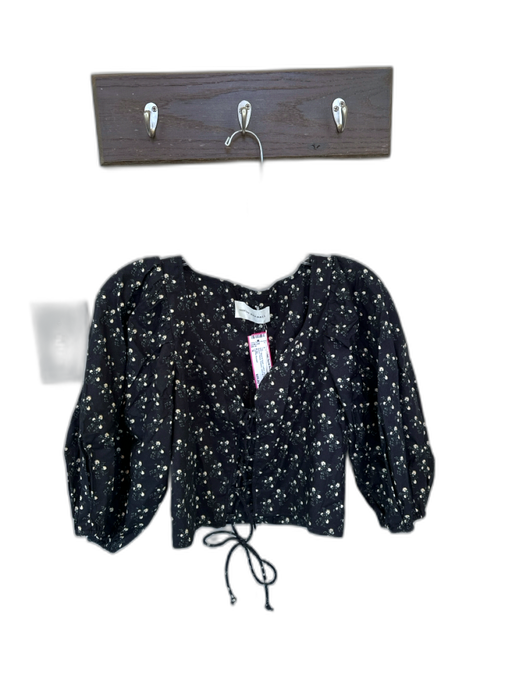 Loeffler Randall Size S Black & Green Cotton Long Balloon Sleeve Flowers Top Black & Green / S