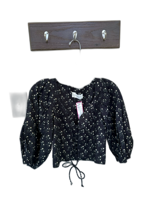 Loeffler Randall Size S Black & Green Cotton Long Balloon Sleeve Flowers Top Black & Green / S