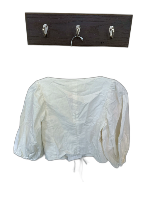 Loeffler Randall Size S White Cotton Long Balloon Sleeve Solid Lace Up Front Top White / S