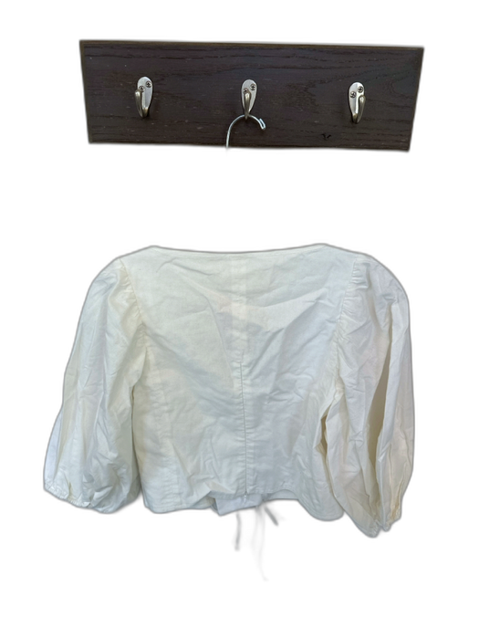 Loeffler Randall Size S White Cotton Long Balloon Sleeve Solid Lace Up Front Top White / S