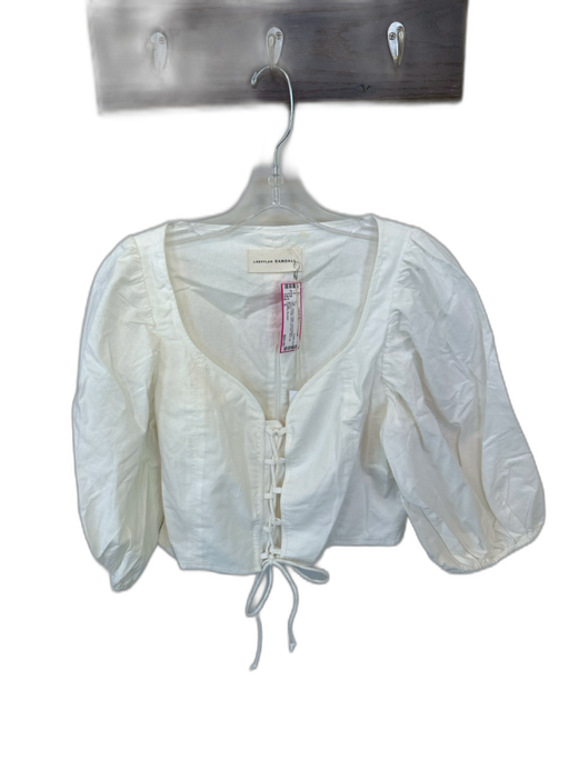 Loeffler Randall Size S White Cotton Long Balloon Sleeve Solid Lace Up Front Top White / S