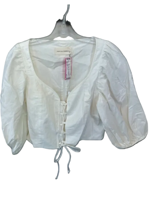 Loeffler Randall Size S White Cotton Long Balloon Sleeve Solid Lace Up Front Top White / S