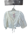 Loeffler Randall Size S White Cotton Long Balloon Sleeve Solid Lace Up Front Top White / S