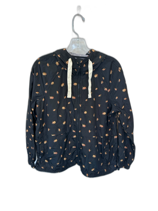 Madewell Black & Orange Nylon Hood Flowers Full Zip Raincoat Black & Orange / S