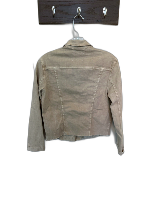 L'agence Size M Tan Cotton Blend Raw Hem Denim Cropped Jacket Tan / M