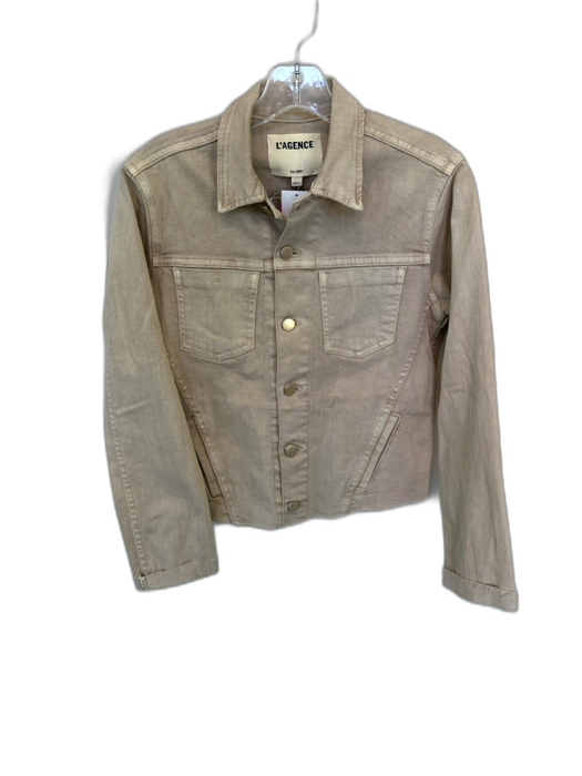 L'agence Size M Tan Cotton Blend Raw Hem Denim Cropped Jacket Tan / M