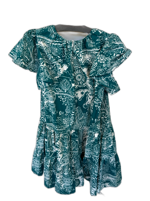 La Double J Size XS Teal & White Cotton Short Sleeve Botanical Animals Dress Teal & White / XS