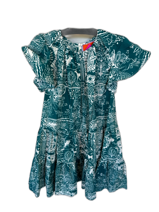 La Double J Size XS Teal & White Cotton Short Sleeve Botanical Animals Dress Teal & White / XS