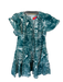 La Double J Size XS Teal & White Cotton Short Sleeve Botanical Animals Dress Teal & White / XS