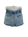 Sea New York Size 4 Light Wash Cotton Blend Acid Wash High Waist Ruffles Shorts Light Wash / 4