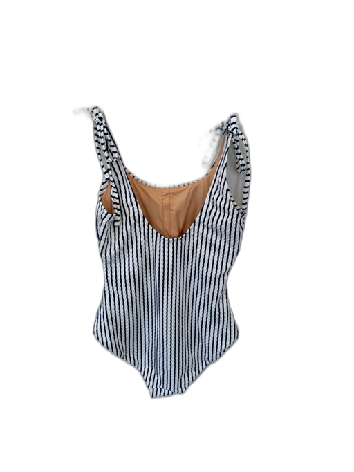 J. Crew Size M White & Navy Polyamid Blend Spaghetti Strap Striped Swimsuit White & Navy / M