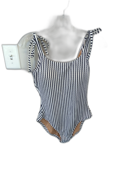 J. Crew Size M White & Navy Polyamid Blend Spaghetti Strap Striped Swimsuit White & Navy / M
