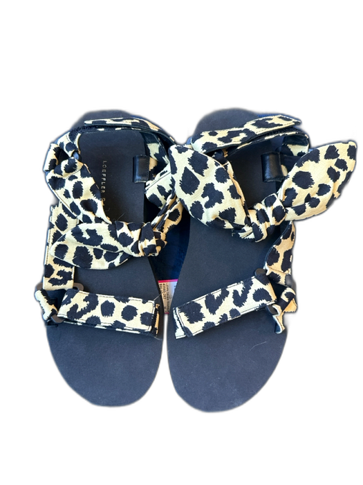Loeffler Randall Shoe Size 7 Black & Tan Foam Canvas Animal Print Velcro Sandals Black & Tan / 7