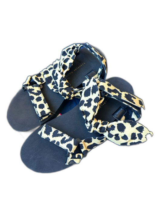 Loeffler Randall Shoe Size 7 Black & Tan Foam Canvas Animal Print Velcro Sandals Black & Tan / 7