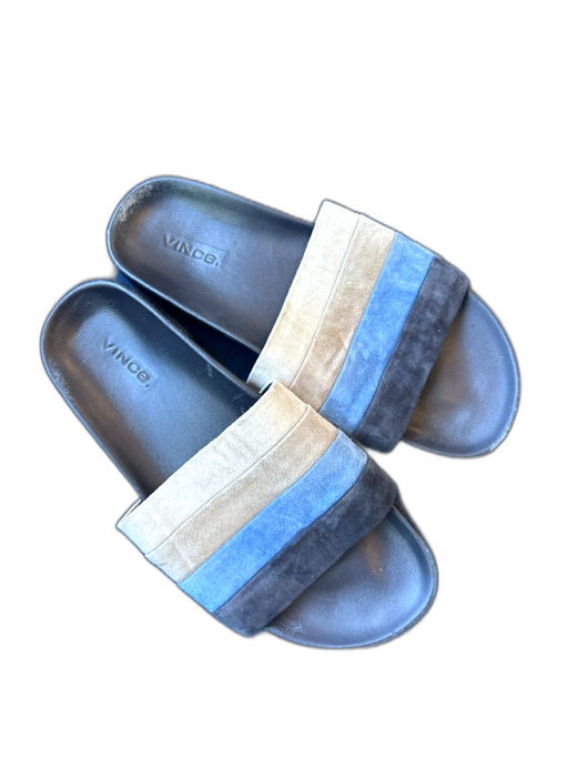 Vince Shoe Size 7 navy & gray Suede Color Block Slide Mules navy & gray / 7