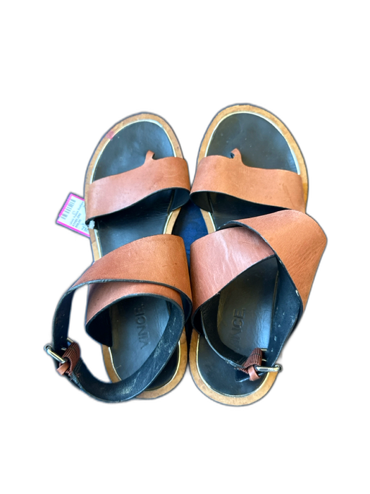 Vince Shoe Size 7M Brown & Black Leather Thong Ankle Buckle Sandals Brown & Black / 7M