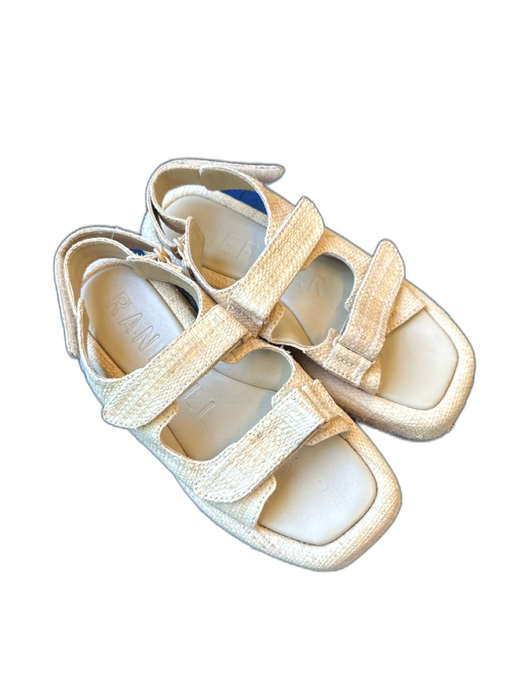 Loeffler Randall Shoe Size 6.5 Tan Straw Velcro Square Toe Sandals Tan / 6.5