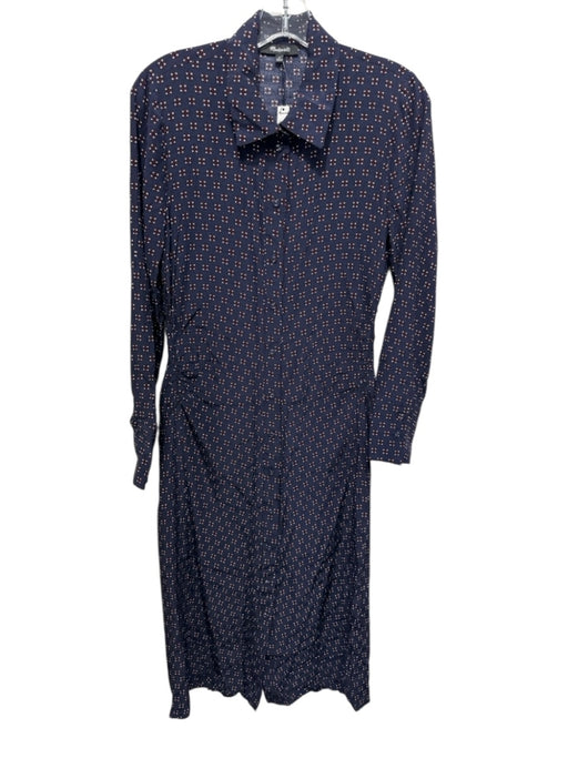 Madewell Size 6 Navy Blue, Red & White Viscose Floral Long Sleeve Collared Dress Navy Blue, Red & White / 6
